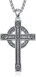 wholesale 925 Sterling Silver Celtic Cross Pendant on Rolo Chain - Irish Knot Design Protection Jewelry for Men (24) -0-0