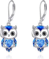 wholesale 925 Sterling Silver Birthstone Owl Dangle Earrings for Women Christmas Gifts-12-December