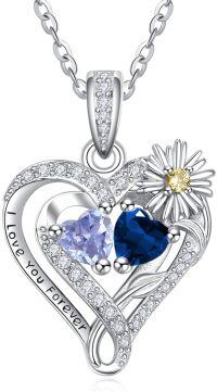 wholesale  Sterling Silver Daisy Heart Birthstone Necklace for Women -06-09-Jun-Sept