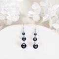 wholesale 925 Sterling Silver Black Pearl Dangle Earrings Three Pearls Drop Jewelry Birthday Gifts for Women-0-3