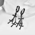 wholesale 925 Sterling Silver and Black Gold Plated Cross Dangle Huggie Earrings for Men & Women-0-1