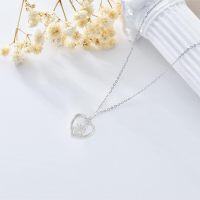 wholesale 925 Sterling Silver Heart with Paw Print Pendant Necklaces for Women Girls s-PAW