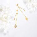 wholesale 14K Gold Moon & Star Opal Threader Drop Earrings with Long Chains for Women-0-3