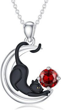 wholesale  Metal Stone Black Cat Moon Pendant Necklace Jewelry Gift for Women ( chars)-January