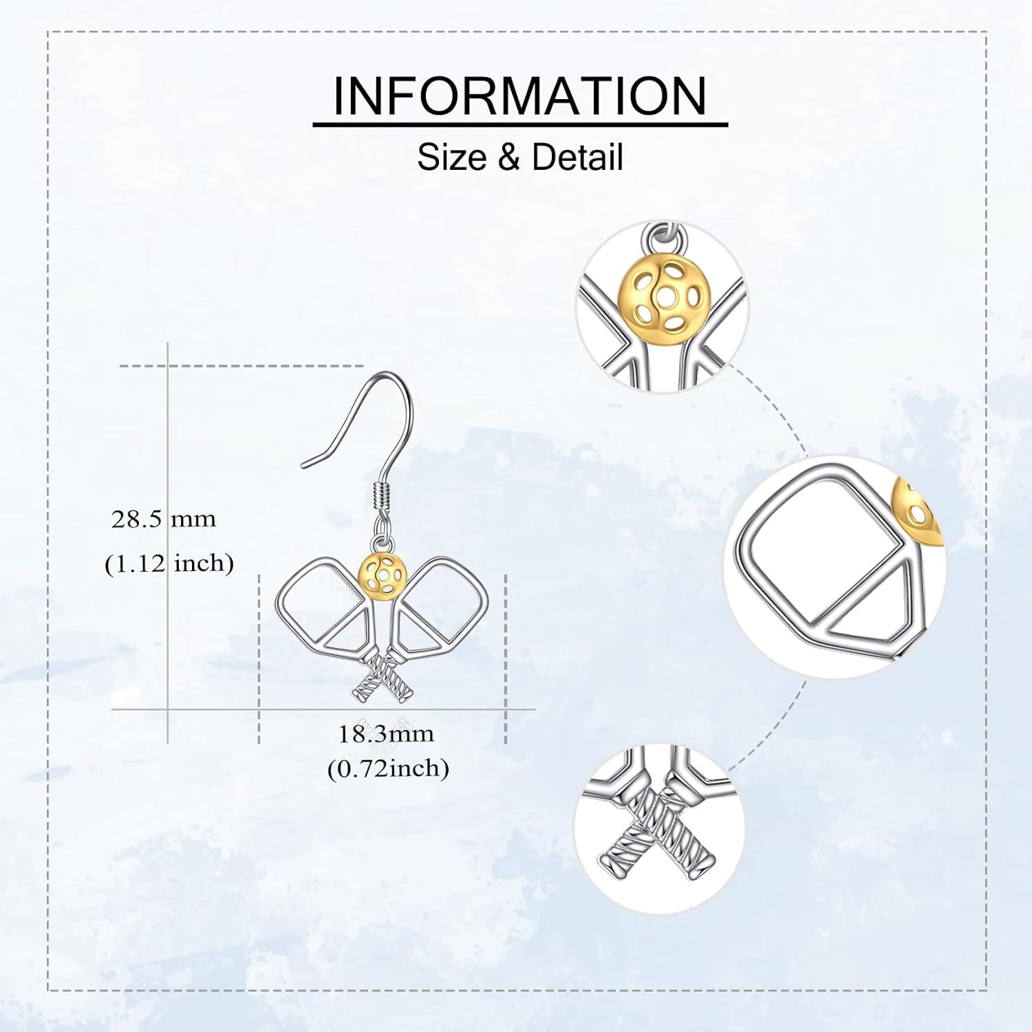 925 Sterling Silver Pickleball Dangle Earrings with Gold Ball Charm - Unique Sports Inspired s for Women-0-4