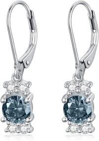 wholesale Sterling Silver CZ Leverback Dangle Earrings 3 3ct tw 5 Gemstone-March,Aquamarine