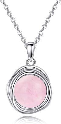 wholesale  Sterling Silver Pearl Moonstone Opal Black Pearl Necklace for Women 8mm Gemstone Jewelry for Mom Wife ( ) -Rose Quartz Necklace