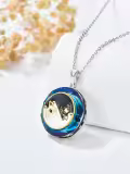 TOUPOP Sterling Silver Blur Crystal Two Cat Pendant Necklace-0-1