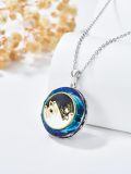 TOUPOP Sterling Silver Blur Crystal Two Cat Pendant Necklace-0-1