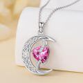 TOUPOP Sterling Silver Pink Tourmaline Moon Star Pendant Necklace Gift-0-3