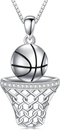 wholesale 925 Sterling Silver Basketball Hoop Pendant Necklace Sporty Gifts for Women Girls-Basketball