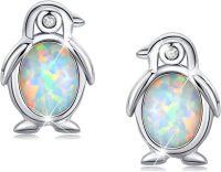 wholesale 925 Sterling Silver Penguin Synthetic Opal Stud Earrings Hypoallergenic Birthday Gift for Her-Penguin