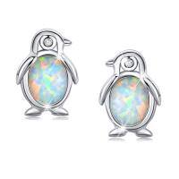 wholesale 925 Sterling Silver Penguin Synthetic Opal Stud Earrings Hypoallergenic Birthday Gift for Her-Penguin