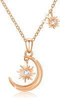 wholesale 925 Sterling Silver Plated Rose Gold Sun and Moon Necklace with Crystal Accents for Women-0-0