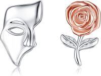 wholesale 925 Sterling Silver Rose & Drama Masks Stud Earrings for Women Gifts-Phantom of the Opera