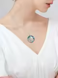 TOUPOP Sterling Silver Blue Crystal Sunflower Leaf Pendant Necklace-0-4