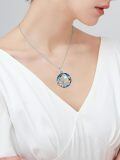 TOUPOP Sterling Silver Blue Crystal Sunflower Leaf Pendant Necklace-0-4