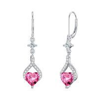 wholesale 925 Sterling Silver Birthstone Infinity Heart Leverback Dangle Earrings for Women-10.Pink Tourmaline