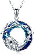 wholesale 925 Sterling Silver Dolphin Pendant with Blue Crystal and Starfish Charm Necklace for Women-0-0