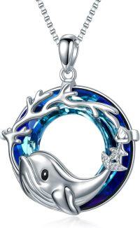 wholesale 925 Sterling Silver Dolphin Pendant with Blue Crystal and Starfish Charm Necklace for Women-Whale