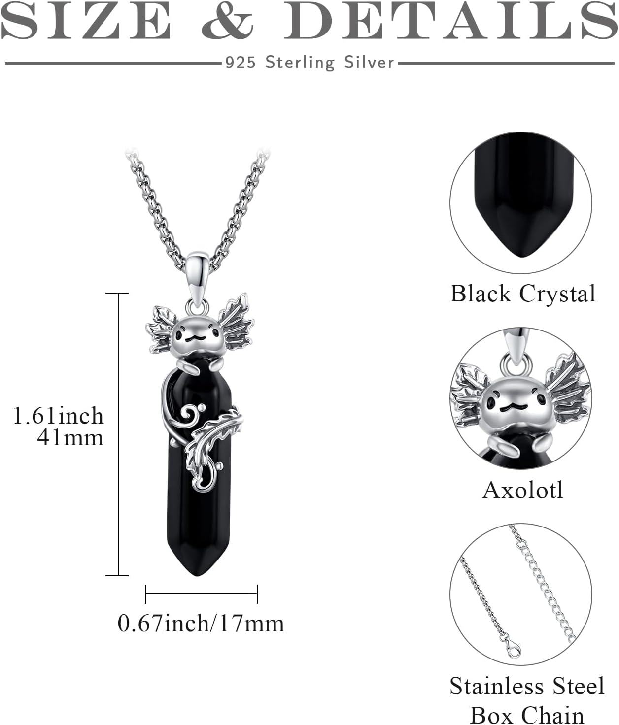 wholesale 925 Sterling Silver Gothic Black Crystal Axolotl Pendant Necklace for Women Men Gifts-0-4