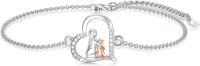 wholesale 925 Sterling Silver Heart-Shaped Girl and Cat Charm Bracelet with Cubic Zirconia Stones for Women-Cat
