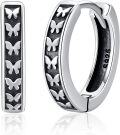 wholesale 925 Sterling Silver 25mm Black Enamel Hinged Hoops with Butterflies for Women Men Gift Hypoallergenic Jewelry-0-0