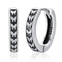 wholesale 925 Sterling Silver Butterfly Hoop Earrings Dark Oxidized Finish For Women-Butterfly Earrings