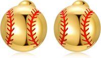 wholesale 925 Sterling Silver Plated Gold Baseball Stud Earrings for Men Women Sports s 6mm Diameter-Softball