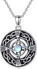 wholesale 925 Sterling Silver Round Celtic Knot Moonstone Trinity Wicca Pagan Pendant Necklace-0-0
