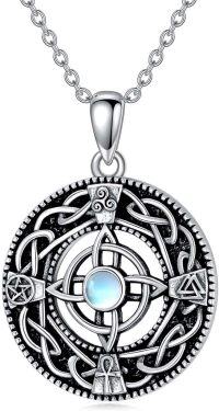 wholesale 925 Sterling Silver Round Celtic Knot Moonstone Trinity Wicca Pagan Pendant Necklace-A4-Witch knot