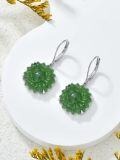 wholesale 925 Sterling Silver 925 Green Jade Flower Drop Earrings for Women-0-5