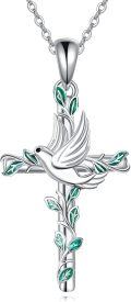 wholesale 925 Sterling Silver Cross with Dove and Leaves Pendant Necklace - Unique Gift for Women-0-0