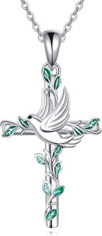 wholesale 925 Sterling Silver Cross with Dove and Leaves Pendant Necklace - Unique Gift for Women-dove