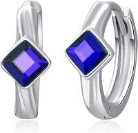 wholesale 925 Sterling Silver Crystal Square Hoop Earrings for Women Men Birthstone Huggie Fashion Jewelry-September