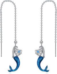 wholesale 925 Sterling Silver Mermaid Heart Threader Earrings for Women's Gift-Mermaid