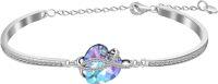 wholesale 925 Sterling Silver Austrian Crystal Love Heart Bangle Bracelet (Blue/Purple)-04 Infinity Blue-purple Bracelet