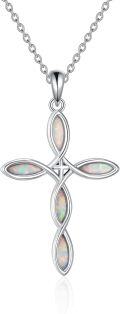 wholesale 925 Sterling Silver & White Opal Cross Necklace, 30x21.9mm, 18-20in Chain-0-0