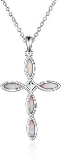 wholesale 925 Sterling Silver & White Opal Cross Necklace, 30x21.9mm, 18-20in Chain-Opal