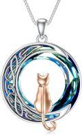 wholesale TOUPOP Christmas Cat Gifts For Cat Lovers One Two Three Four Cats Necklace Sterling Silver Cats On The Moon Pendant Necklace With Blue Circle Crystal Birthday Christmas Celtic Jewelry Gifts For Women -0-0