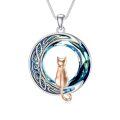 TOUPOP Sterling Silver Blue Crystal Cats On The Moon Pendant Necklace-0-0