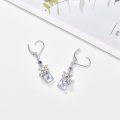 wholesale 925 Sterling Silver Raccoon Charm Drop Earrings with Purple Crystal and Blue Stone - Hypoallergenic Leverback Hooks for Women Girls-0-3