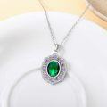 wholesale 925 Sterling Silver White Gold Plated Oval Green Stone with Pink and Yellow Accents Halo Pendant Necklace 45cm Chain Length-0-4