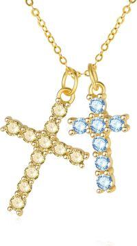 wholesale 14K Gold Sterling Silver Birthstone Double Cross Necklace for Women-11-12-Nov-Dec