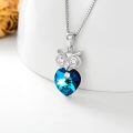 TOUPOP Sterling Silver Blue Crystal Owl Pendant Necklace For Women Girls-0-2