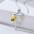 wholesale 925 Sterling Silver Heart-Shaped Honeybee and Daisy Pendant Necklace for Women & Girls-0-2