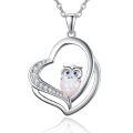wholesale 925 Sterling Silver Owl Heart Opal Pendant Necklace White Gold Plated Crystal Jewelry-0-0