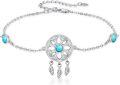 wholesale 925 Sterling Silver & Turquoise Dreamcatcher Feather Charm Bracelet for Women-0-0