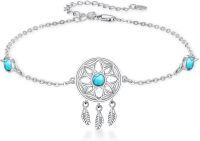 wholesale 925 Sterling Silver & Turquoise Dreamcatcher Feather Charm Bracelet for Women-A-Dream Catcher Bracelets