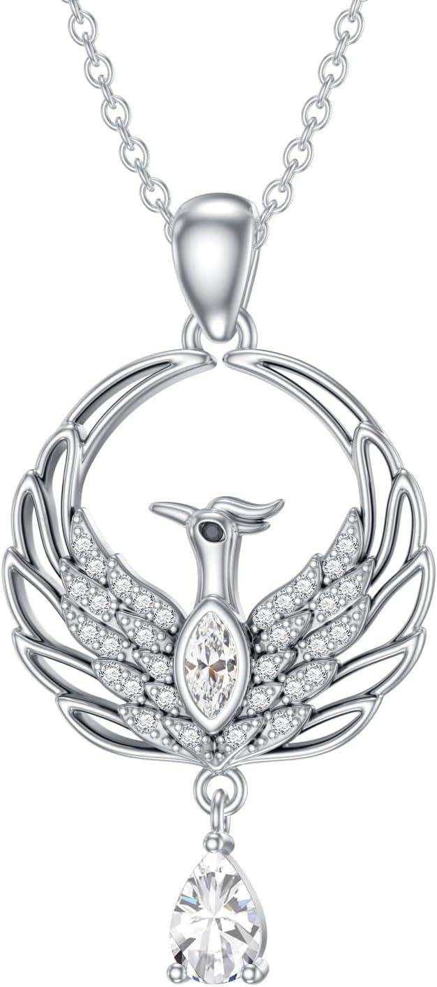 Metal Synthetic Stone Phoenix Necklace Nirvana Rebirth Pendant Gift for Women-April